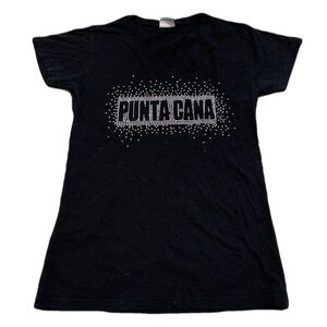 Ocean Dream Black Punta Cana Rhinestone Embellished V-Neck T-Shirt - Small